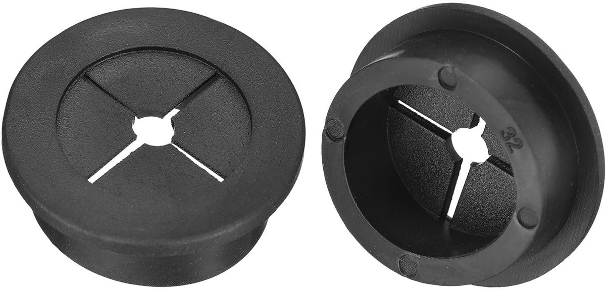 Kabeldoorvoer, 2 stuks, 1-1/4 inch (32 mm) flexibele rubberen gatafdekking, draad voor kabelorganizer, bureau, computer, zwart