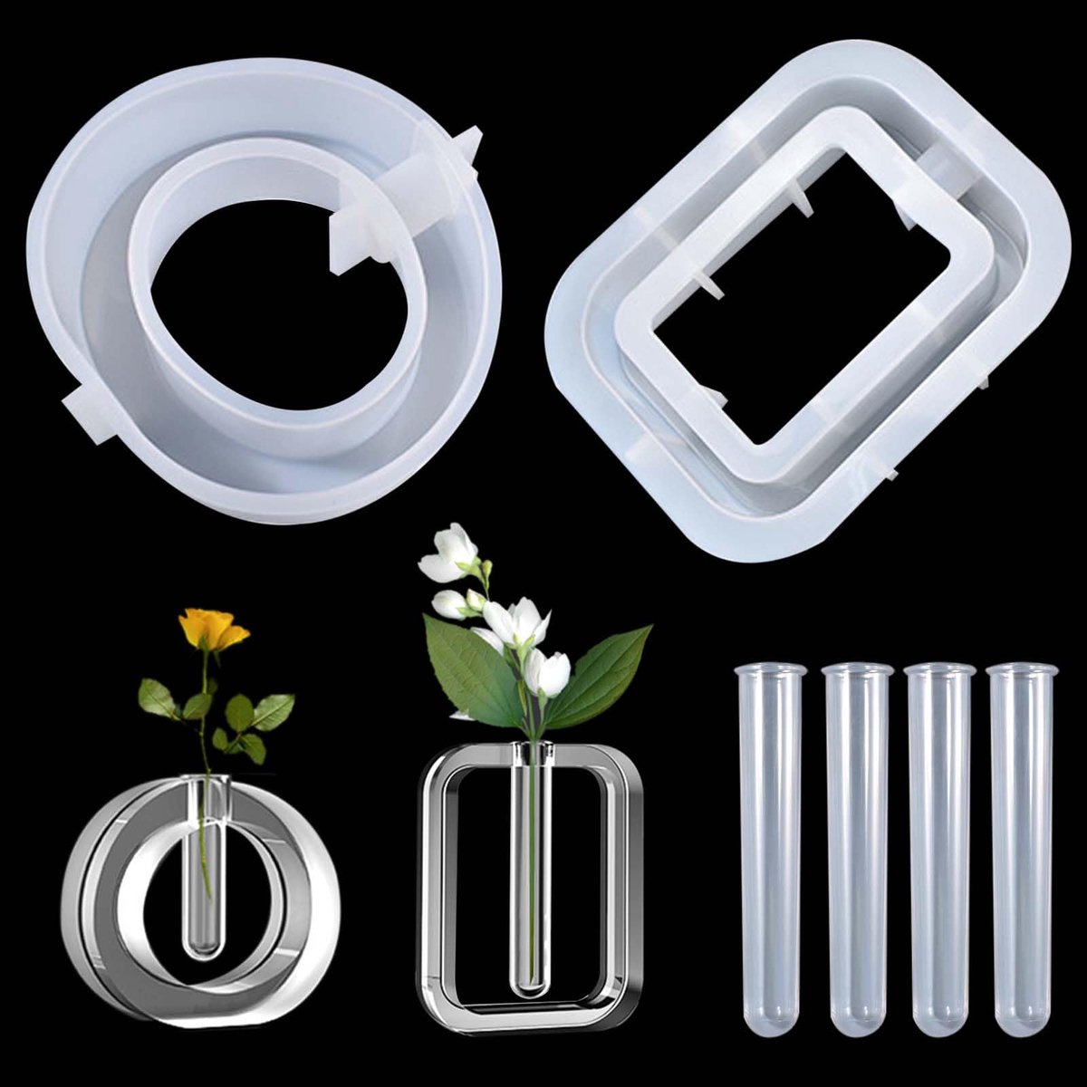 SnelShoppen - 2 Stuks Silicone Vaas Mallen met 4 Buizen, Epoxy Resin Mallen voor Bloemen, Creatieve DIY Vaas voor Bloem Conservatie en Hydroponics