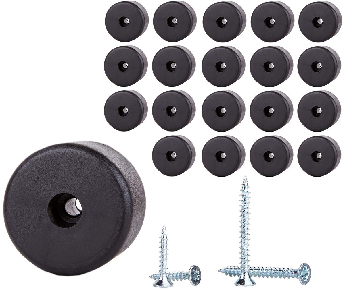 (Pack van 20 stuks) 50 mm Diameter Meubelpoten Rond, Hoogte 35 mm, Materiaal Kunststof, Inclusief schroeven (20)