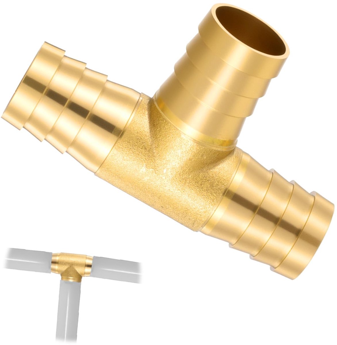 T-slangaansluiting, 19 mm, 3-weg messing slangaansluiting, T-slangverbinding, T-vormige fittingen voor lucht, water, gas, olie, buis, persluchtslang