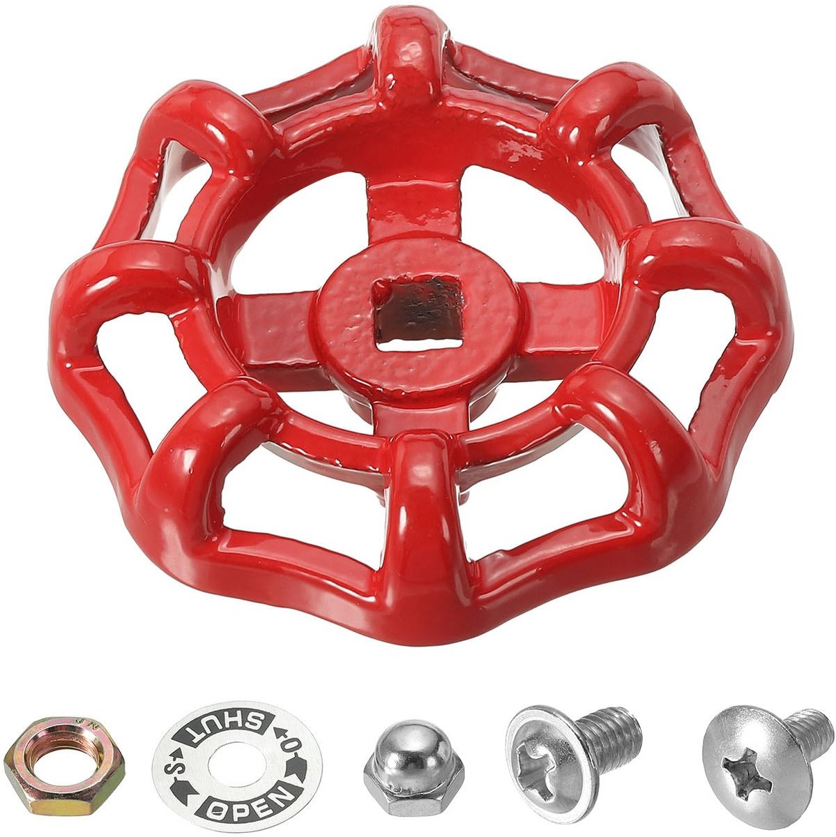 Buiten Kraan Handvat Vierkante Stengel Gat 7x7mm, Gegoten Stalen Kraan Ronde Wiel Handvat Vervanging Water Spigot Handvat Met Schroeven Spacer, Rood
