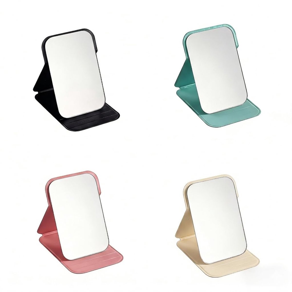 4 stuks, kleine zakspiegel voor make-up, vouwspiegel voor dames, handspiegel wit roze zwart groen