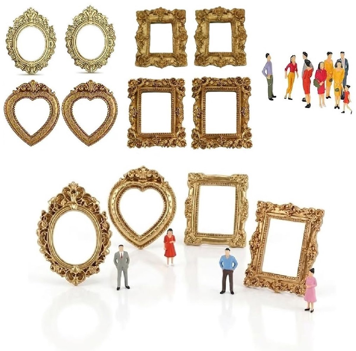 Mini Museum DIY Silhouette Box Set, 8 mini-figuren mensen en 8 gouden mini-fotolijst, mini-figuren mensenmuseum vier je unieke herinneringen, cadeau voor Valentijnsdag