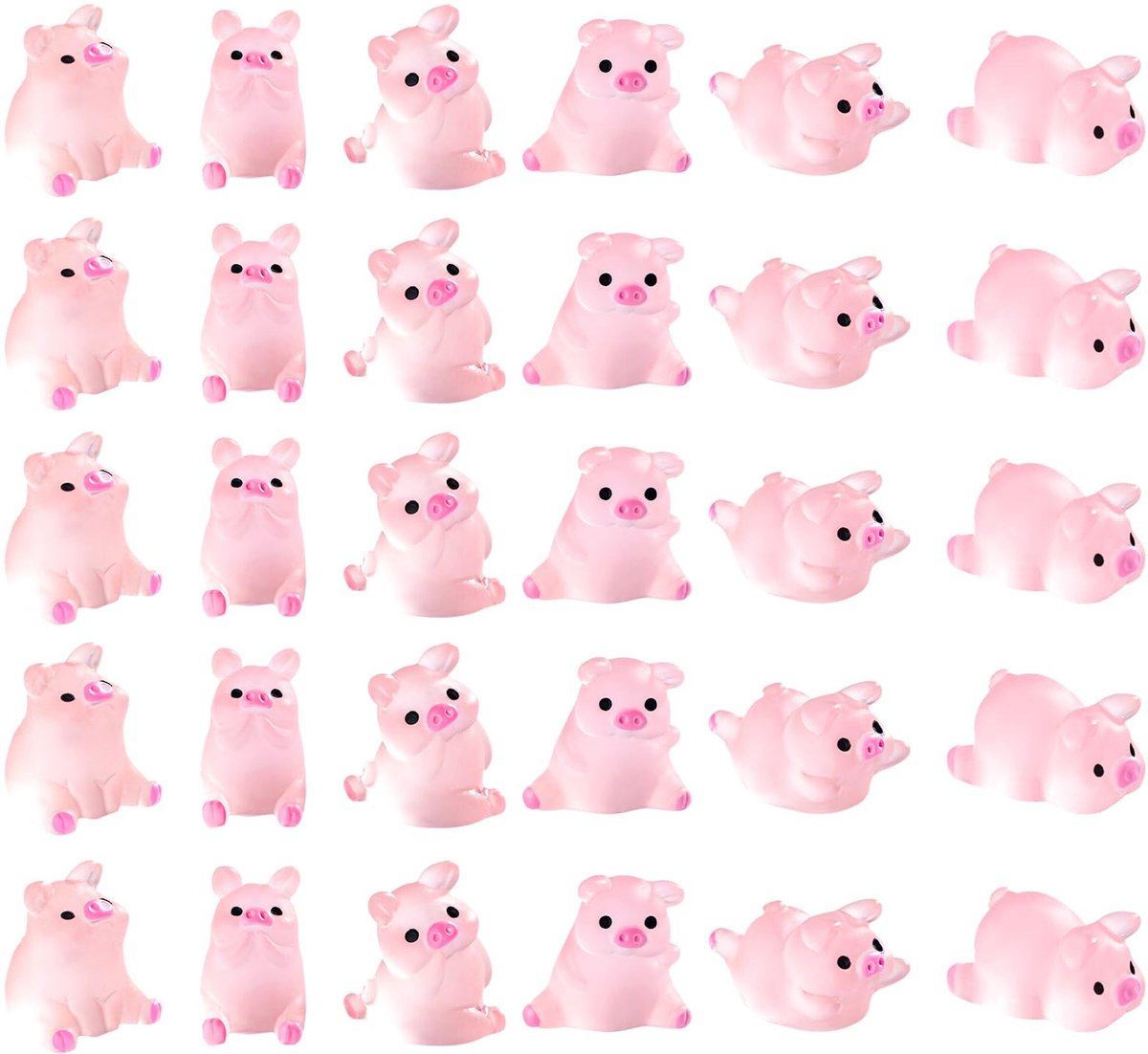 30 stuks hars glow-in-the-dark varken micro-landschap ornament, lichtgevende mini hars varkens, 6 kleuren klein varken schattig miniatuur speelgoed klein voor aquaria, poppenhuis decor, taart