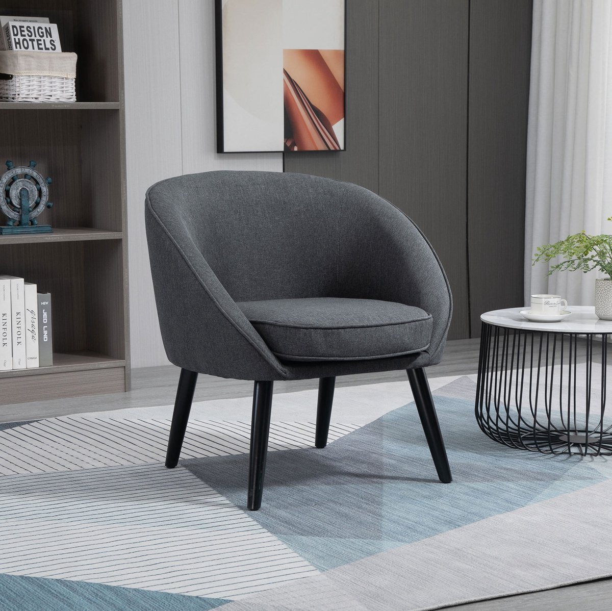 MEUNIQ fauteuil 71 x 65 x 75 cm met armleuningen, diepe zitting en afneembare hoes, grijze