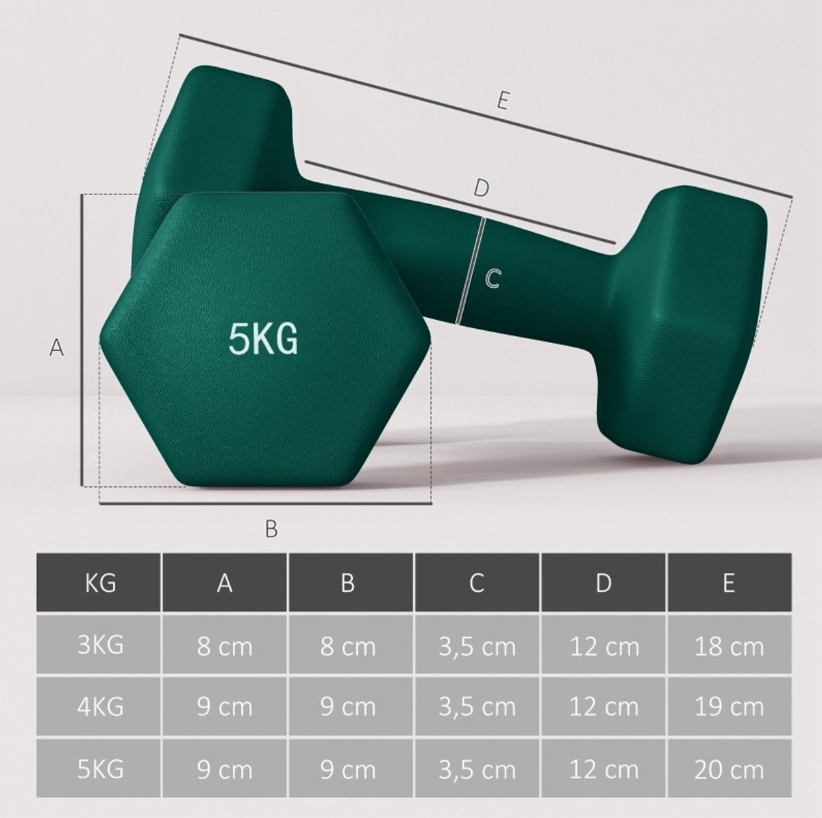 MEUNIQ Halterset met 6 hexagon halters 2 x 3 kg 2 x 4 kg 2 x 5 kg met standaard en verstelbare trainingshouder voor krachttraining en fitness thuis meerkleurig