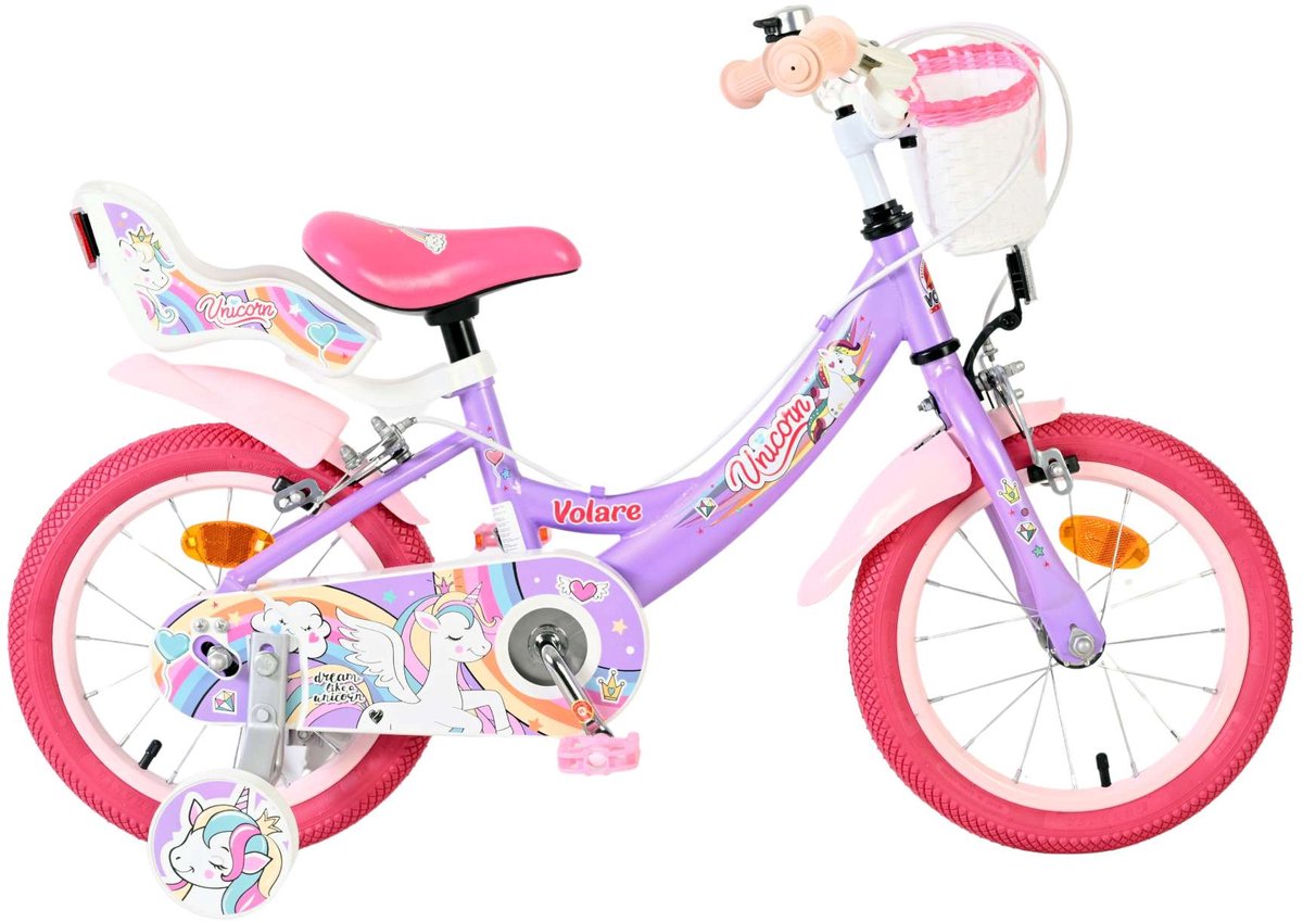 Volare Unicorn Kinderfiets - Meisjes - 14 inch - Paars - Twee Handremmen
