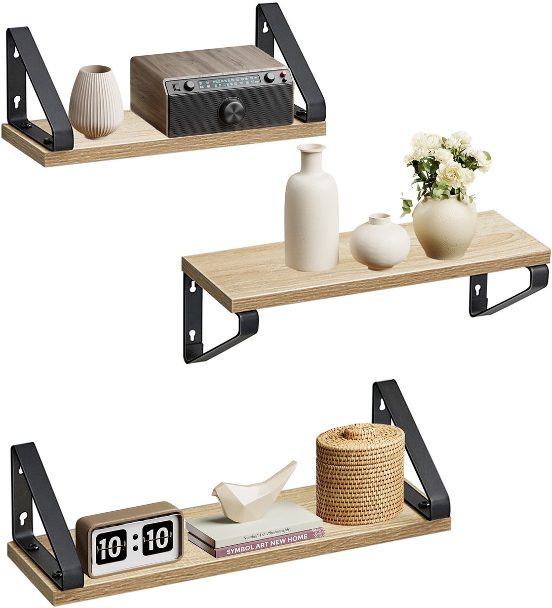 VASAGLE - Wandplank - Zwevende Wandplank - 3-delig - Twee Bevestigingsmethoden - Voor Keuken