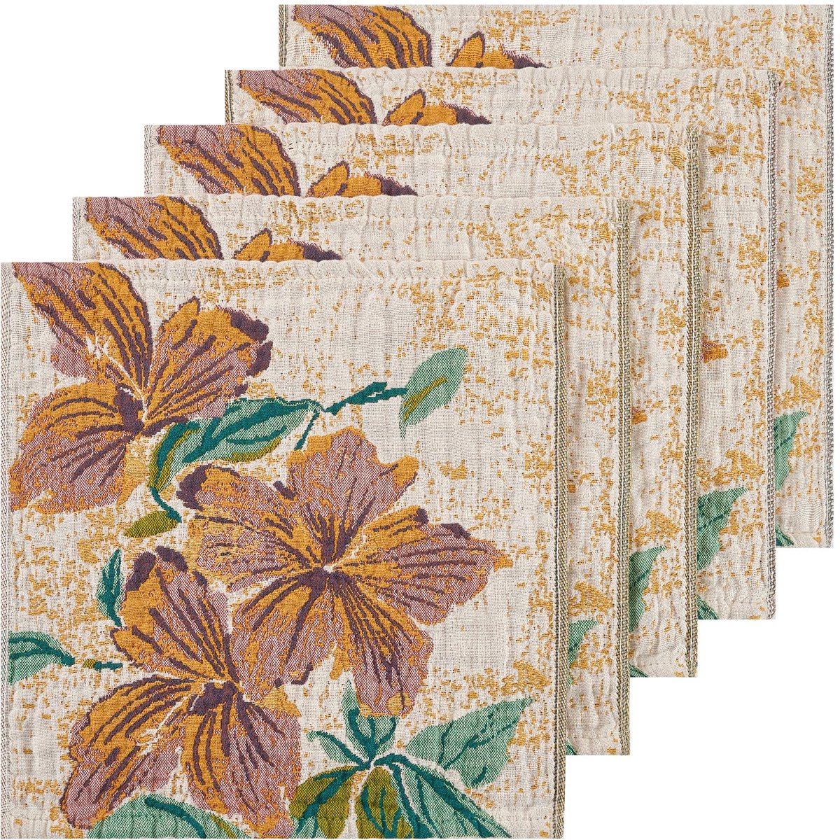 Keukendoeken met bloemenpatroon, set van 5 uit 100% katoen Boho keukendoeken Reinheid & hoog absorberend, keukendoeken keukenwashanddoek 36x36 cm met lussen, Oranje