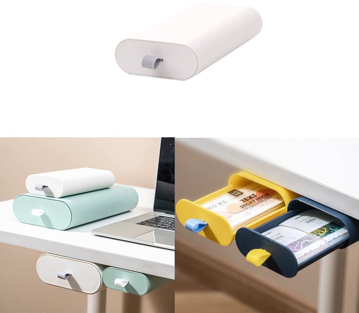 opbergdoos, onzichtbare lade, plak type, geschikt voor kantoor bureau bodem organizer box slaapzaal desktop (wit (klein))