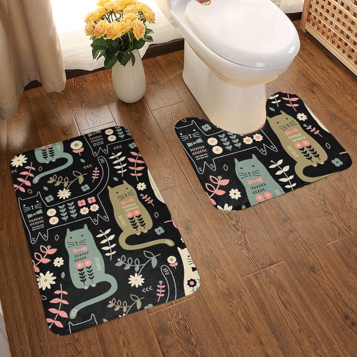 Badmat set, textuur fotografie inclusief 80x50cm hoge Absorbency wc-bril en 50x40cm microvezel zachte zachte zachte badkamer tapijt, anti-slip mat wasbaar.