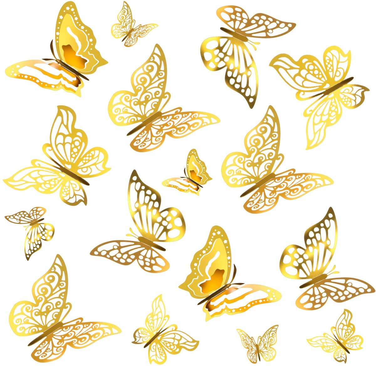 96 stuks 3D gouden vlinders, decoratie, vlinders, wandtattoo, afneembare vlinders, muurstickers voor meisjes, keuken, raam, meubels, bruiloft