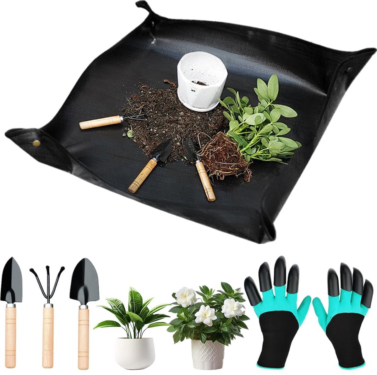 mizikuu Planten-verpotmat, 100 x 100 cm, tuinmat, bonsai gebruiksvoorwerpen, verdikt, waterdicht, opvouwbaar, vuilafstotende mat voor bonsai, vetplanten, potplanten