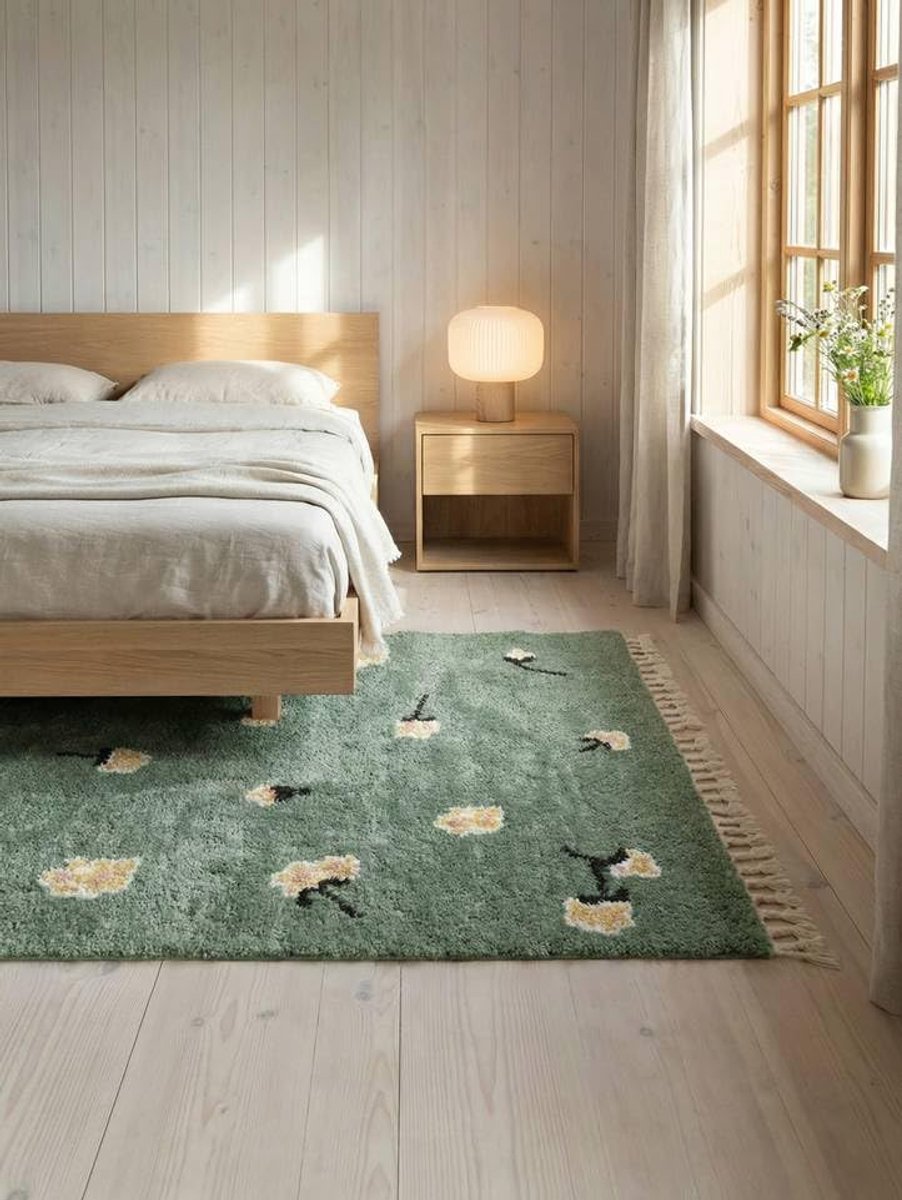 Linnea, Kinderkleed, Moderne, 160 x 230 cm, Rechthoekig, Middelpolig, Woonkamer, Kinderkamer, Slaapkamer, Alleen chemisch reinigen, Zonder gevaarlijke chemicaliën, Groen