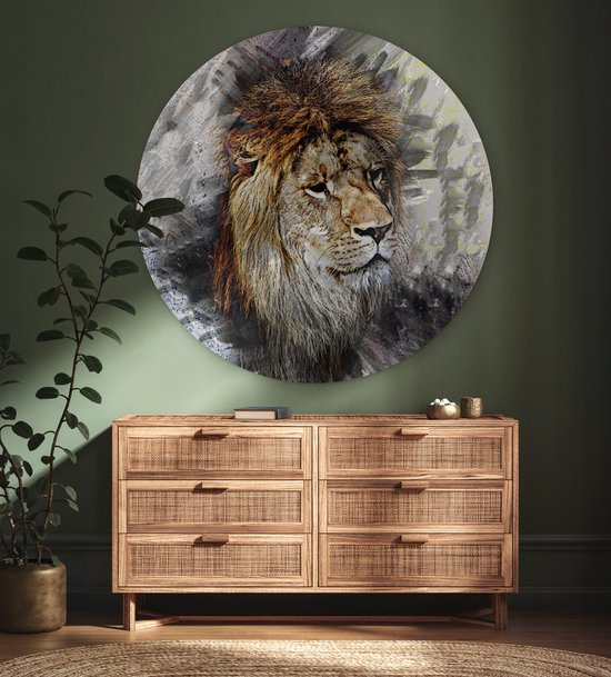 WallCircle® Wandcirkel 120x120 cm - Muurcirkel Leeuw - Patronen - Kleuren - Muurdecoratie woonkamer - Wanddecoratie slaapkamer - Kamer decoratie accessoires - Ronde schilderijen XXL