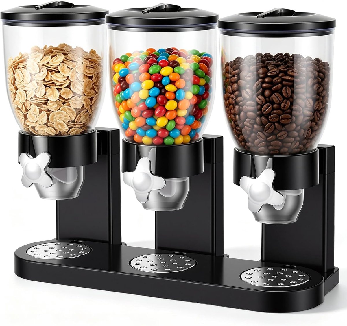 Dispenser Countertop 2 l, drievoudige mueslidispenser met draaisluiting, set van 3, luchtdichte voorraaddozen voor keuken, transparante bewaardozen voor muesli, rijst, koffie, snacks