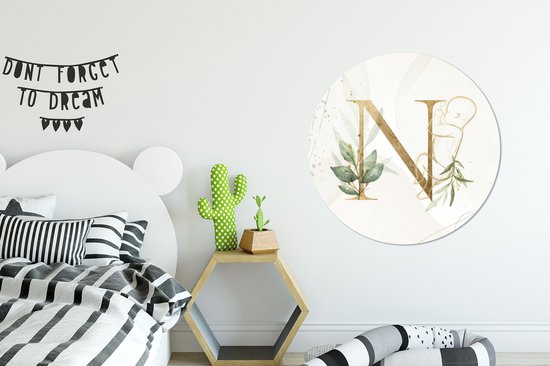 WallCircle - Wandcirkel - Muurcirkel - Letters - N - Baby - Goud - Aluminium - Dibond - 90x90 cm - Binnen en Buiten