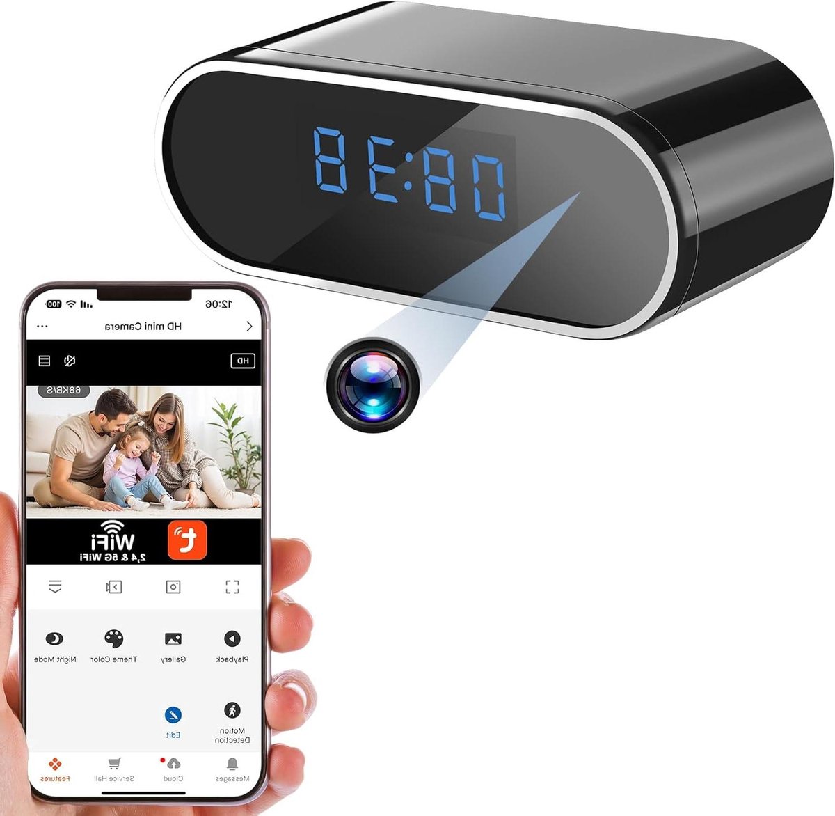 Verborgen Camera Klok - Spionagecamera Wifi - Huisbeveiliging - 1080p HD Beeld - 120 Graden Kijkhoek - Zwart