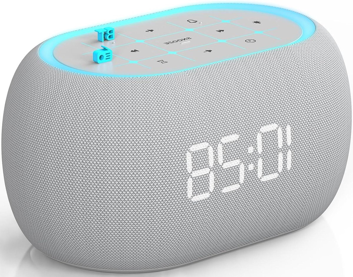 Wekker Radio - Bluetooth Speaker - Ontspannen Wakker Worden - 7 Kleuren Nachtlampje - Klein Formaat - Grijs