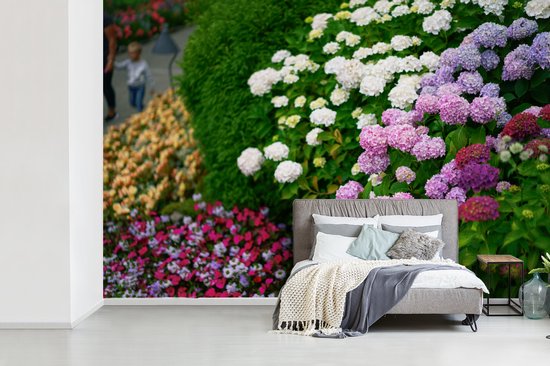 Behang - Fotobehang Levendige hortensia bloemen - Breedte 390 cm x hoogte 260 cm