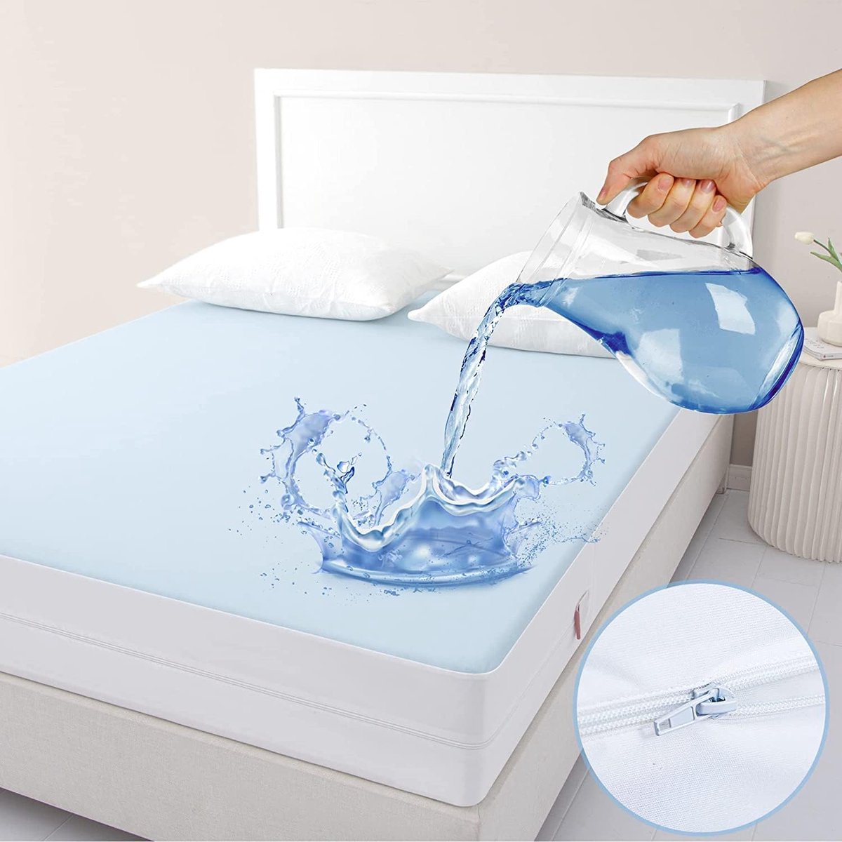 HOME Waterdichte Matrasbeschermer met Rits 140x190 cm, 6-Zijdige Matrasomhulling, Bescherming tegen Mijten, Wasmachinebestendige Ritsmatrasbeschermer