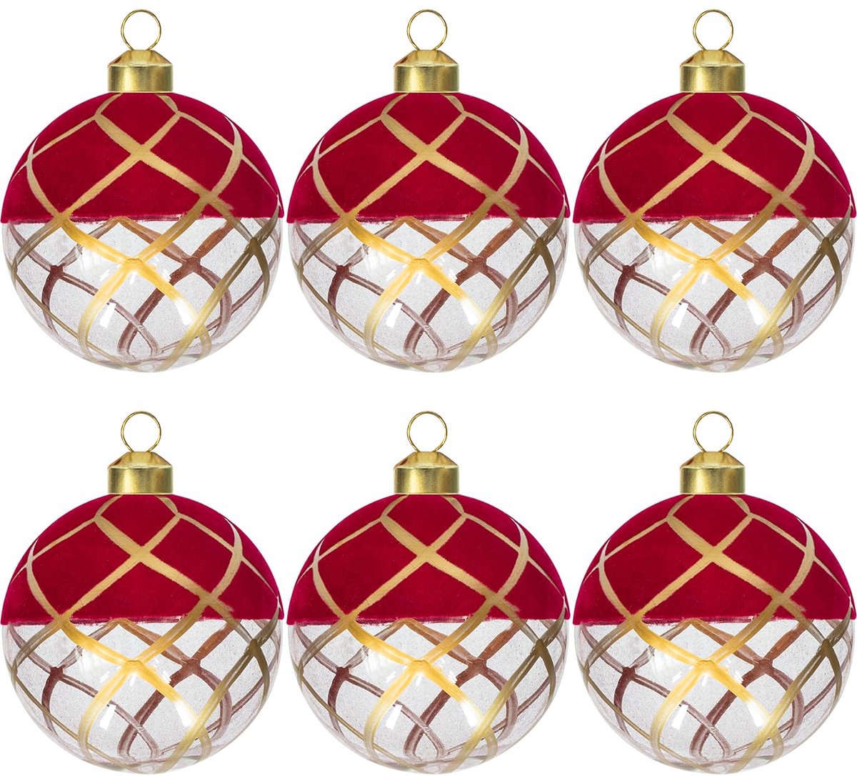 Kerstballen 8 cm wit rood mat glas 8 stuks ornamenten voor kerstboom kerstballen glas kerstdecoratie ballen (rood wit)