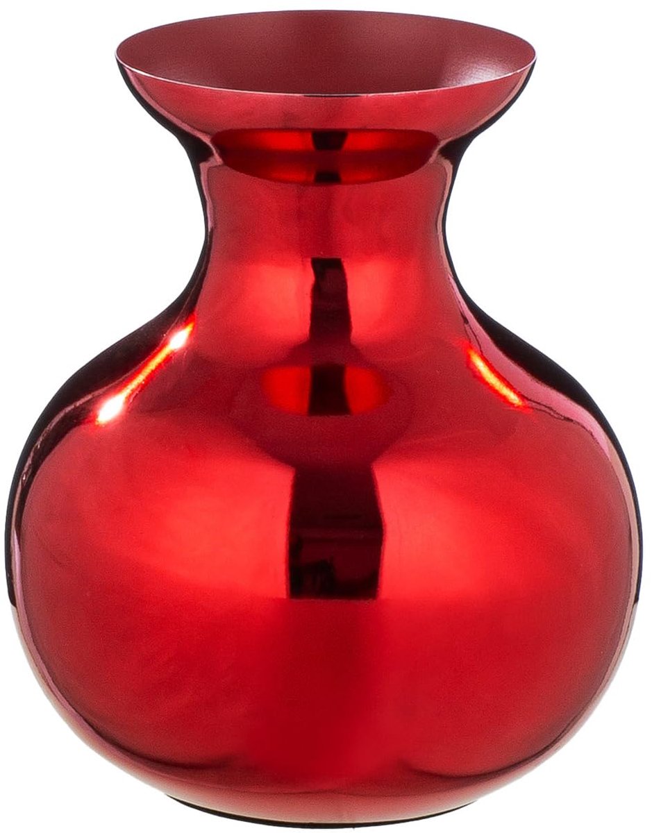 Vaas Kyoto van ijzer - buikig - glanzend - rood - hoogte 25cm x Ø 22cm - waterdichte bloemenvaas