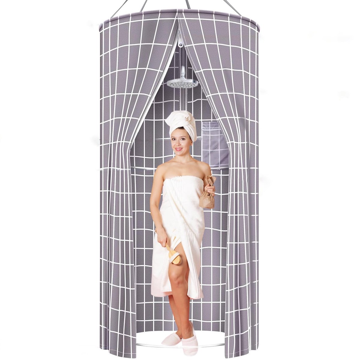 Douchegordijn, Rond Hangend Douchegordijn 100x200 cm, Douchegordijnen Outdoor voor Outdoor Camping, Strand, Douche, Toilet, Privacy (Grijs, 100 X 200 cm)