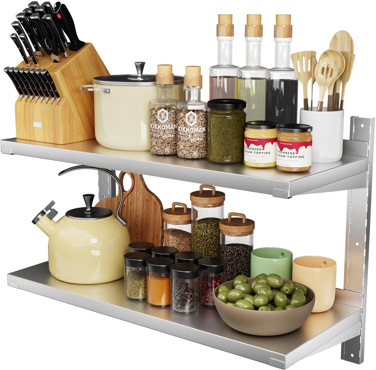 Wandrek van roestvrij staal, 2 dienbladen, voor keuken, voor restaurant, bar, huis, keuken, wasruimte, garage en wasruimte (39,4" x 12,6")