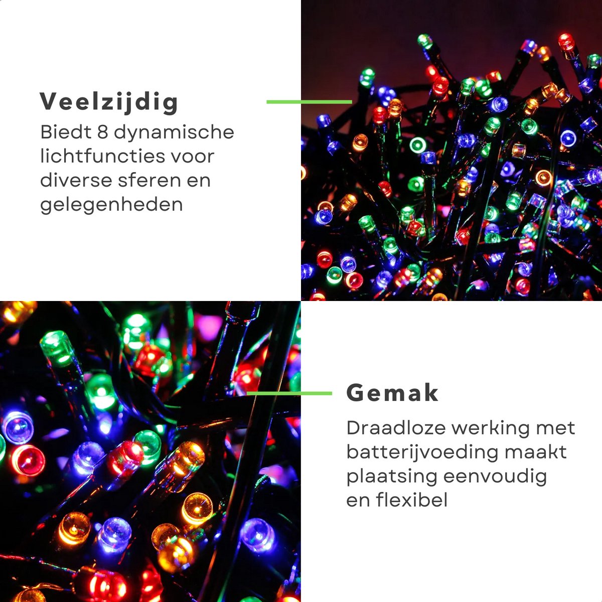 Cheqo® Kerstverlichting - Kerstboomverlichting - Kerstlampjes - 200 LED - 4M - Voor Binnen en Buiten - Timer - Veelkleurig - 8 Lichtfuncties - Op Batterijen - Multicolor - Gekleurde Kerstverlichting - Sfeerverlichting - Feestverlichting – foto 3