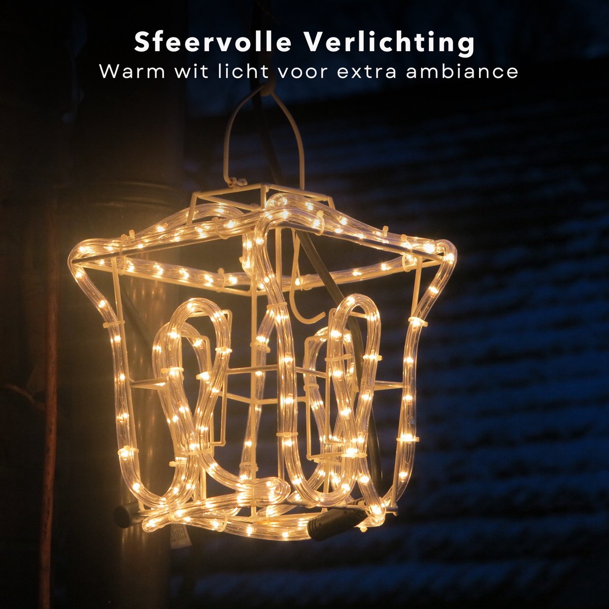 Cheqo® Kerstlantaarn - Metalen LED Lantaarn met Timer - Kerstdecoratie Tuin - Warm Wit Batterijverlichting – foto 7