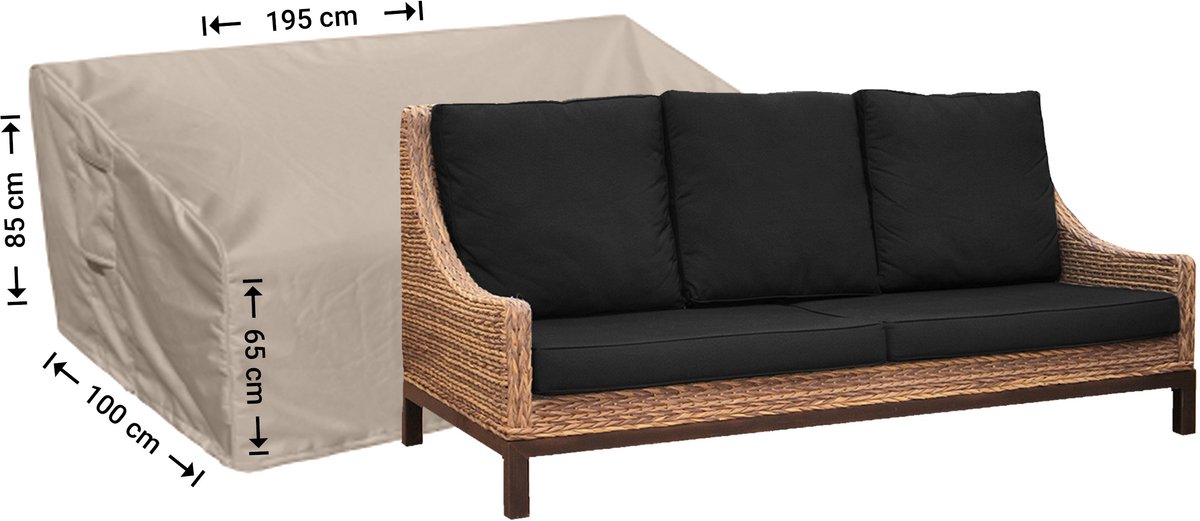 Raffles Covers Loungebank hoes - 195 x 100 H: 85 cm - RLB195shaped - Waterdicht - Ademend - UV-bestendig - Elastisch rijgkoord - Beschermhoes tuinmeubelen