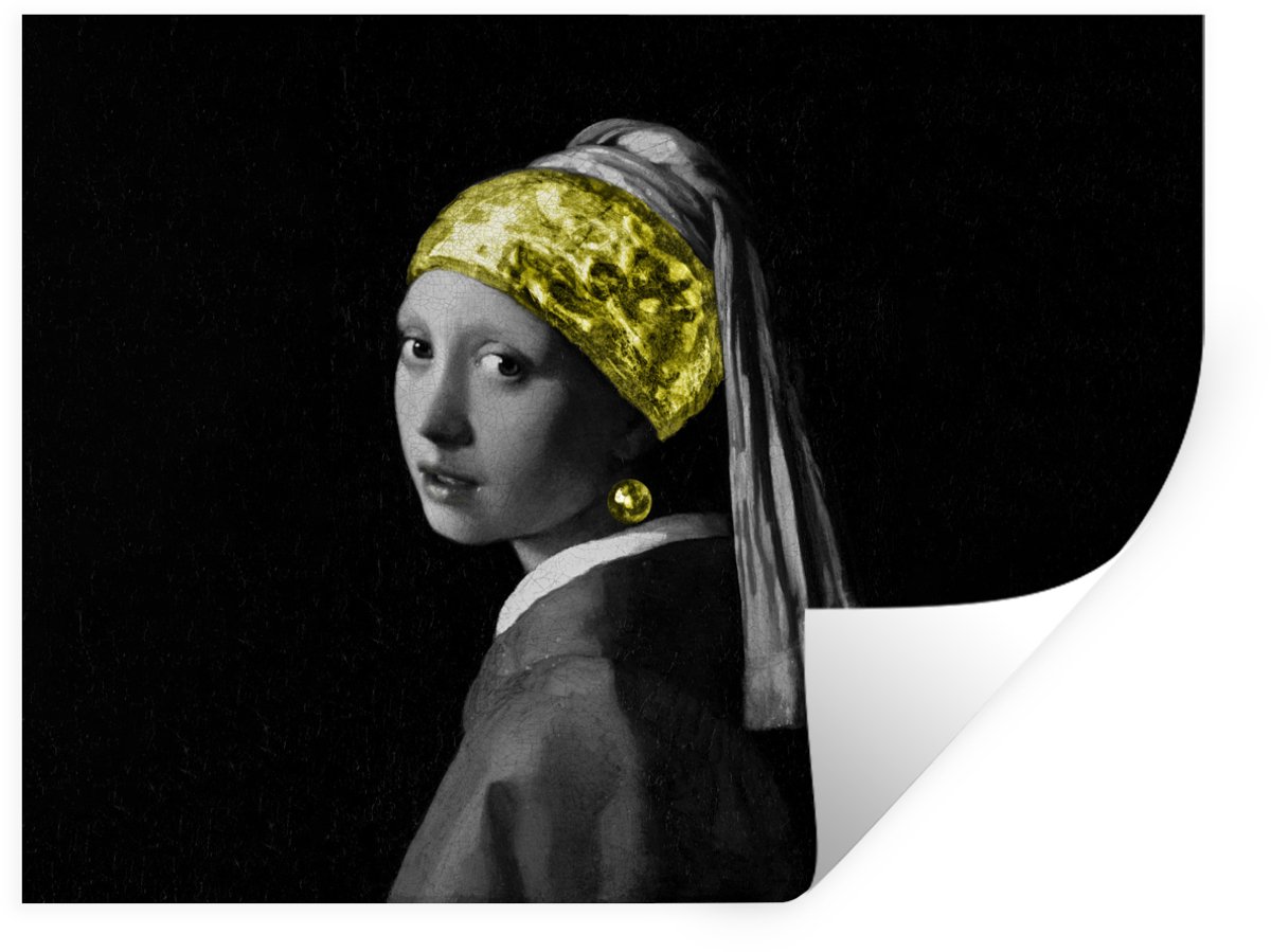 Muurstickers - Sticker Folie - Johannes Vermeer - Meisje met de parel - Goud - 160x120 cm 