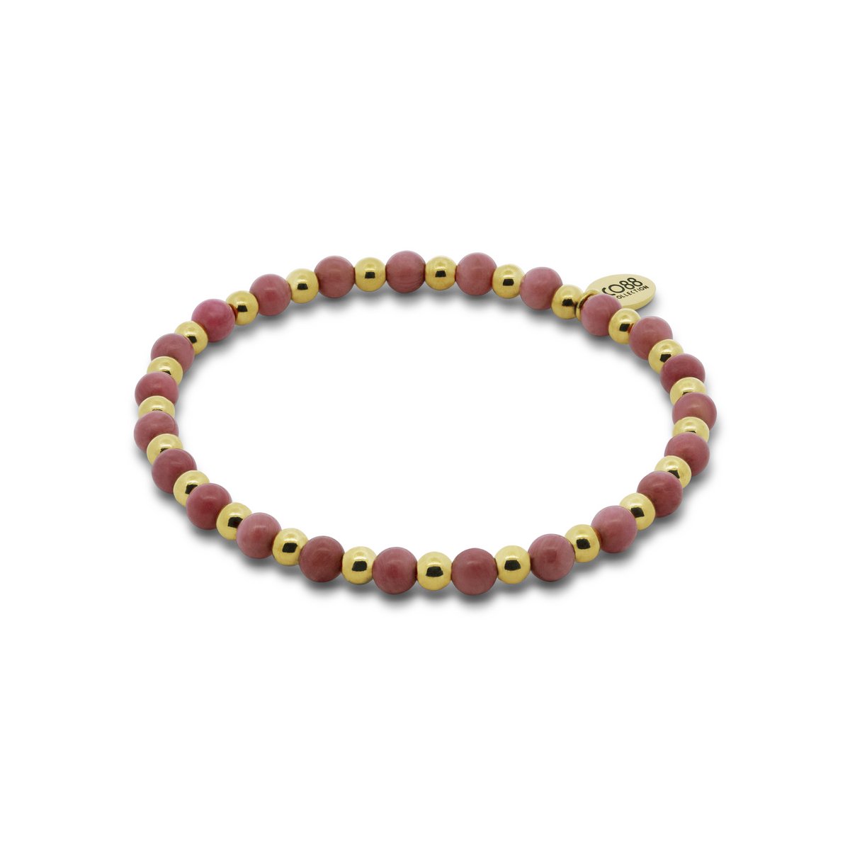 CO88 Collection 8CB-91453 – Dames Armband – Kralen Armband – Rhodochrosiet – Goudkleurig Staal – Rekbaar – Cadeau voor Vrouwen