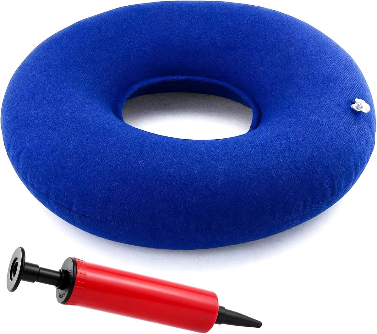 Donutkussen Zitting, Draagbaar Opblaasbaar Ringkussen voor Aambeien, Stuitbeen, Stuitbeen Pijnverlichting - Luchtpomp Inbegrepen (Blauw)