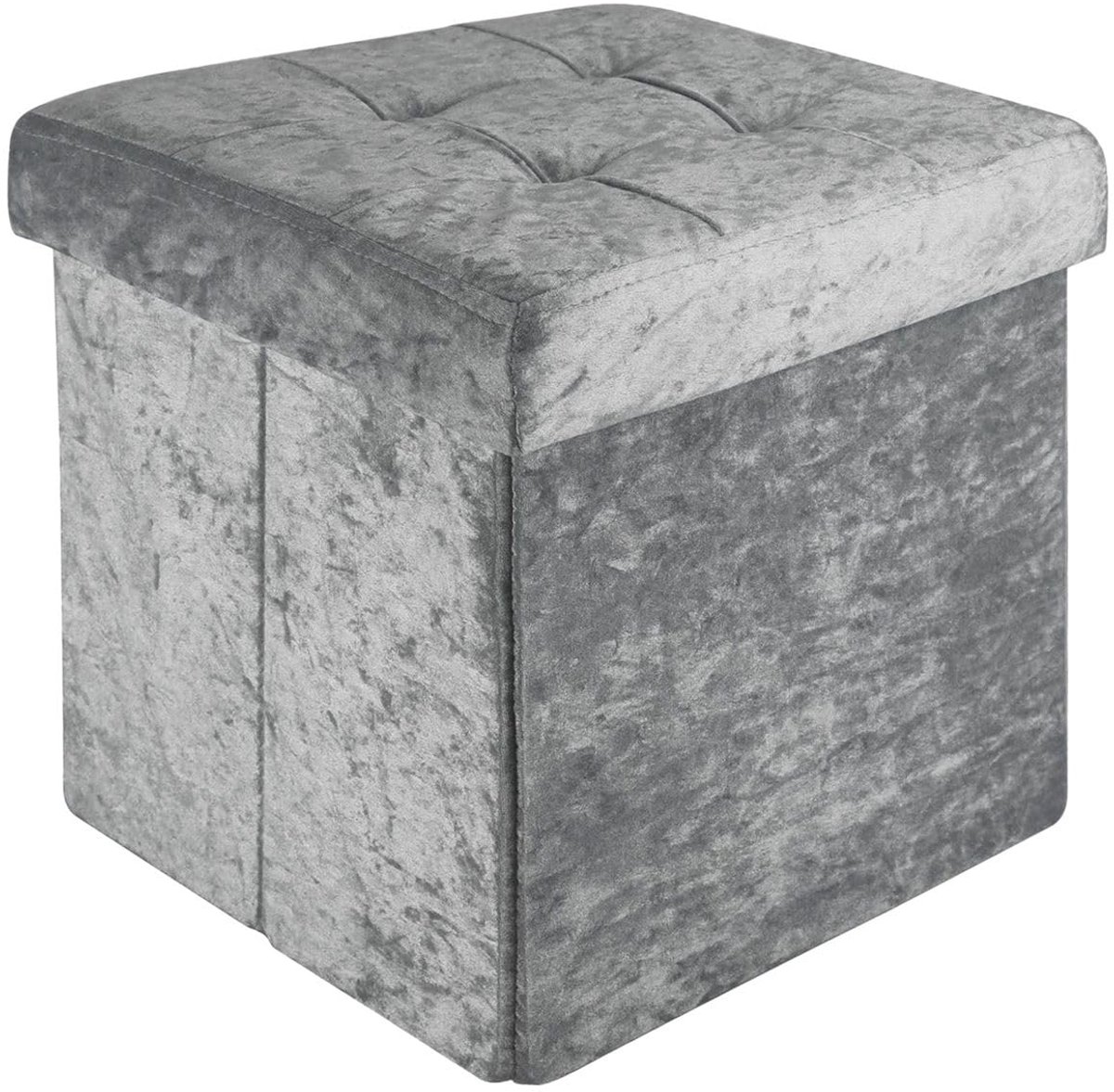 Opvouwbare poef 30x30x30 cm in fluweelgrijs - Zitkubus met deksel en opbergruimte van stof met holtes - Zitkubus voetensteun opvouwbare opbergdoos kist poef