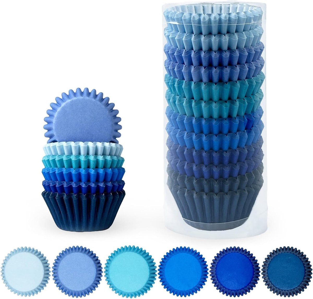 Muffinvormpjes en Cupcake-beker Voedselkwaliteit 6 effen blauwe kleuren 300 stuks Bakvormpjes (Mini Formaat)