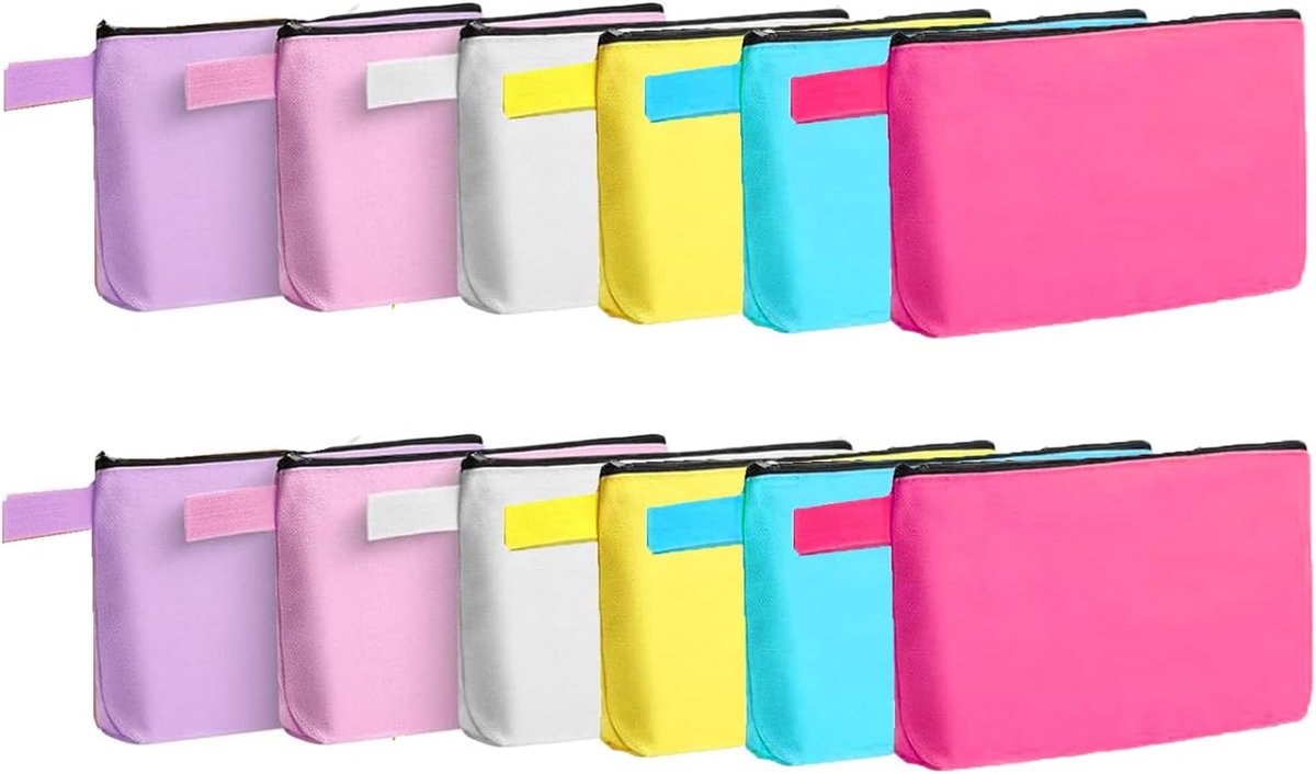 12-delige set canvas make-up tassen Multifunctionele canvas potlood hoes Canvas ritssluiting tas Canvas tassen voor knutselen, 25 x 14 x 4.5cm/9.8 x 5 x 2 inch, Eenvoudig