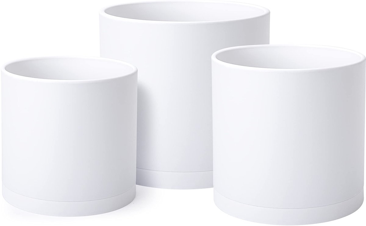 6 inch 6,5 inch 8 inch, set van 3, witte plantenpotten voor planten met drainagegat en naadloze saucers, medium, 74-E-M-1