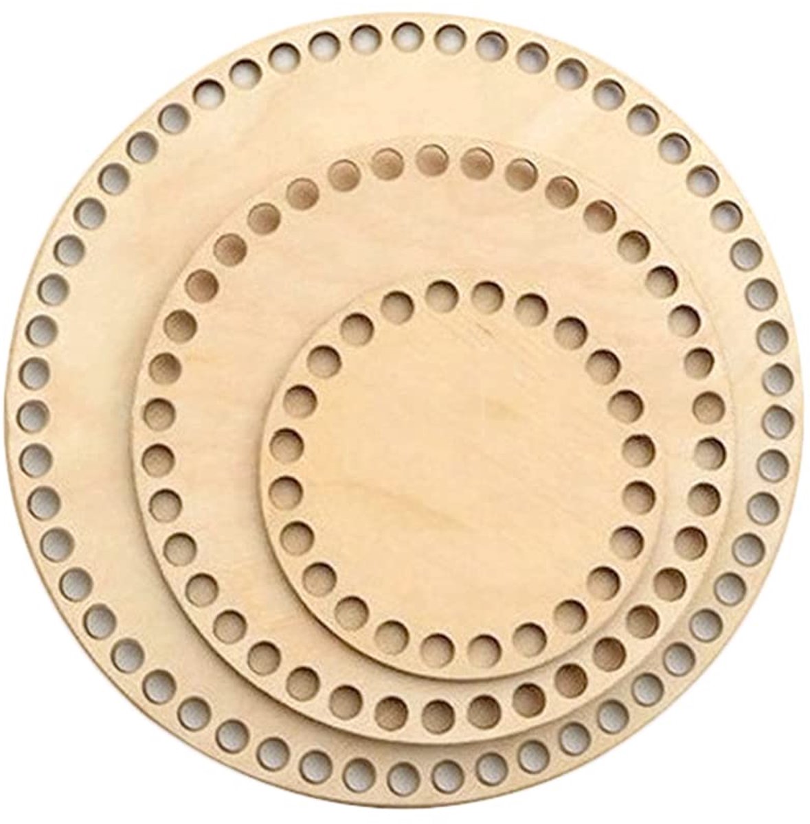 Mandbodem om te haken, 3 stuks, natuurlijke houten mand, ronde gehaakte mand, vloer, houten basis, blank, gehaakte mand, houten basis voor doe-het-zelf vlechtwerk, 10/15/20 cm in diameter
