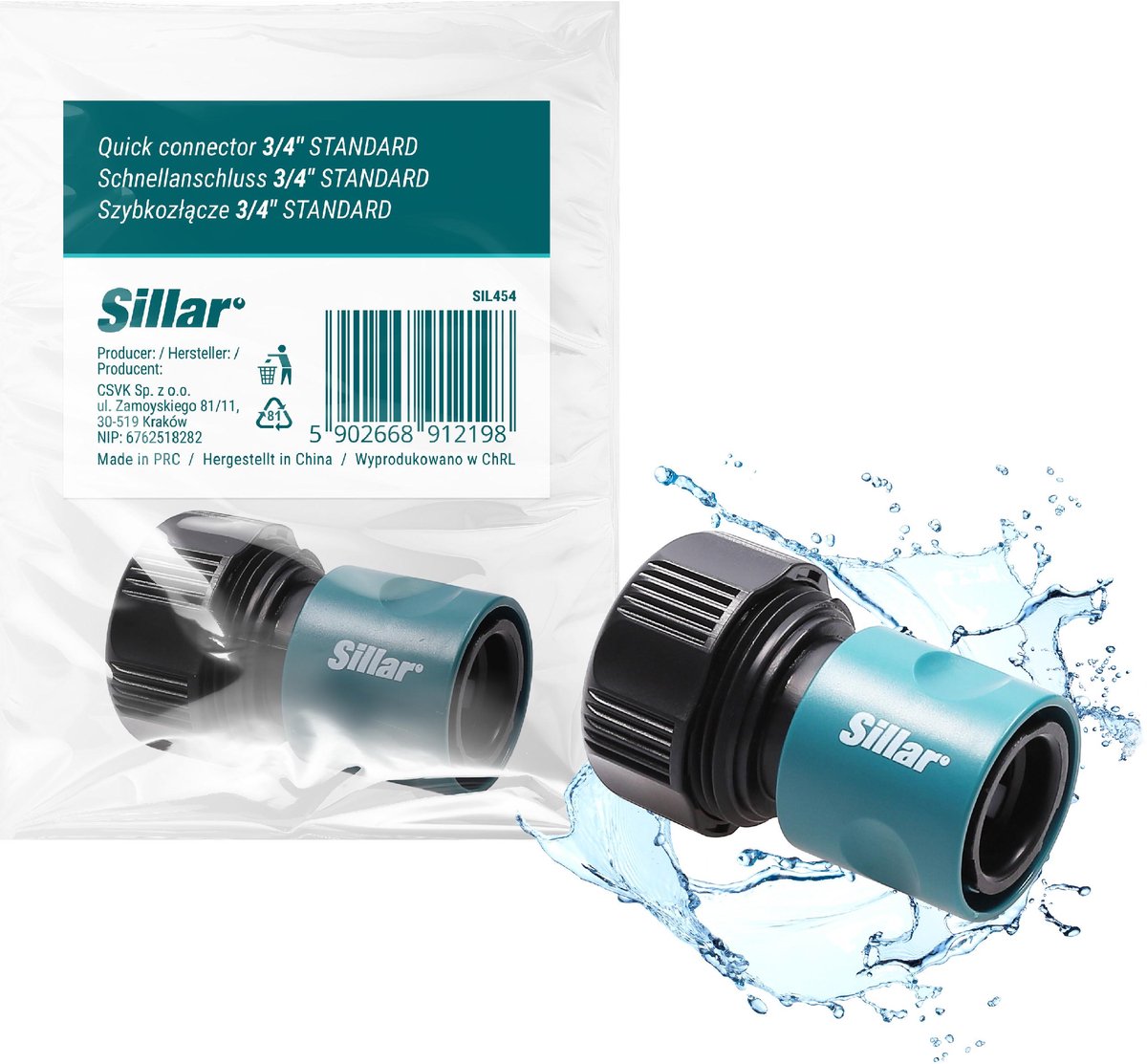 Sillar Snelkoppeling - Adapter voor Tuinslang ¾" – Kraanadapter Verbinder voor Tuinslang