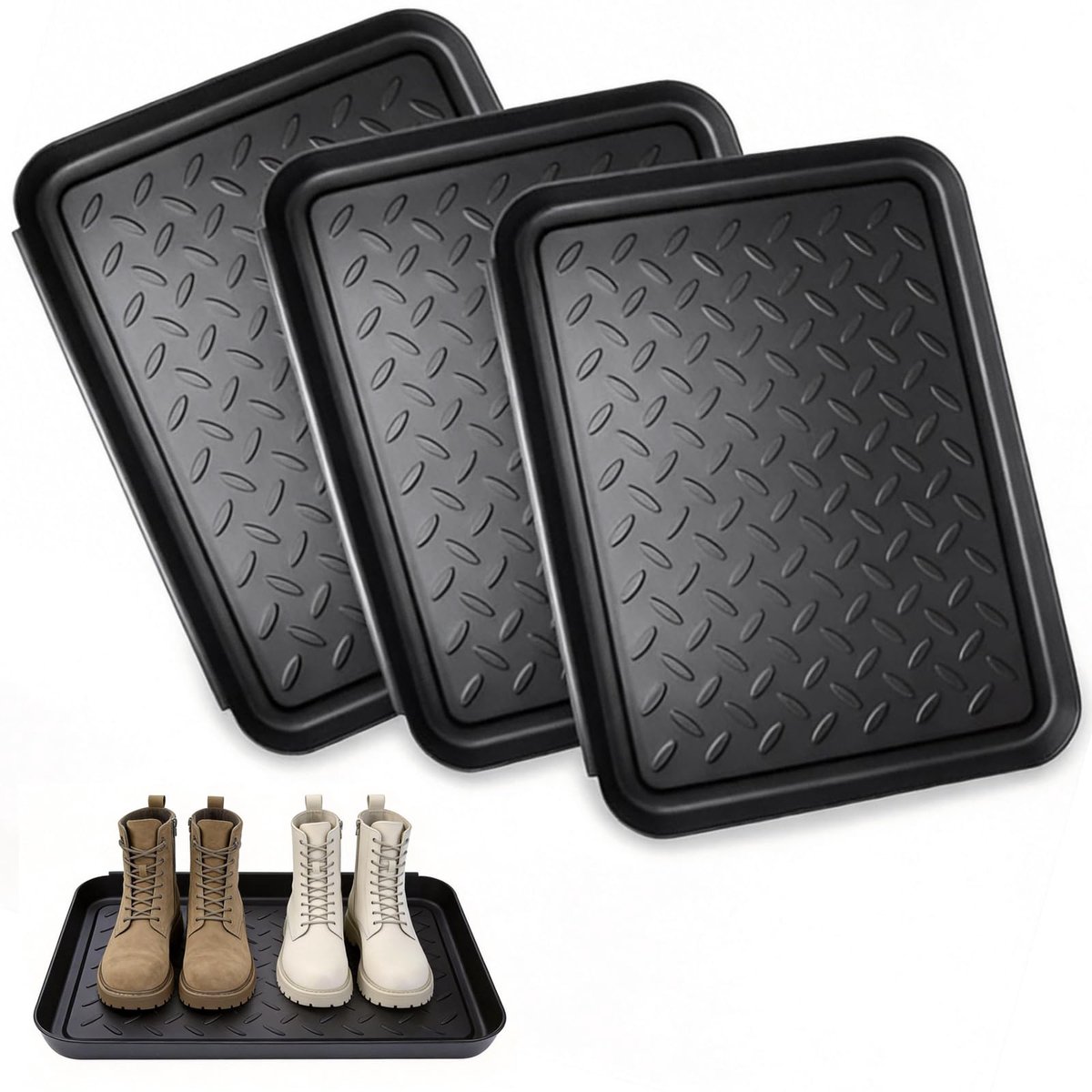 3 Stuks Schoenenafdruipbak Kunststof 35x27cm Binnen Buiten | Verhoogde Rand, Afdruipbak & Schoenmat, Voor Binnen, Buiten, Hal, Tuin, Als Plantenschaal