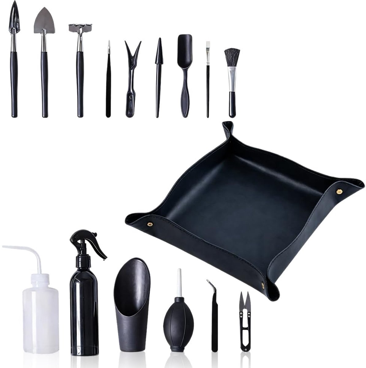 gereedschapsset, 16 stuks, mini-tuingereedschap, tuingereedschapsset, mini-plantgereedschapsset met opvouwbare tuinmat, plantenmat, vetplanten, gereedschap voor plantenverzorging, verpotten