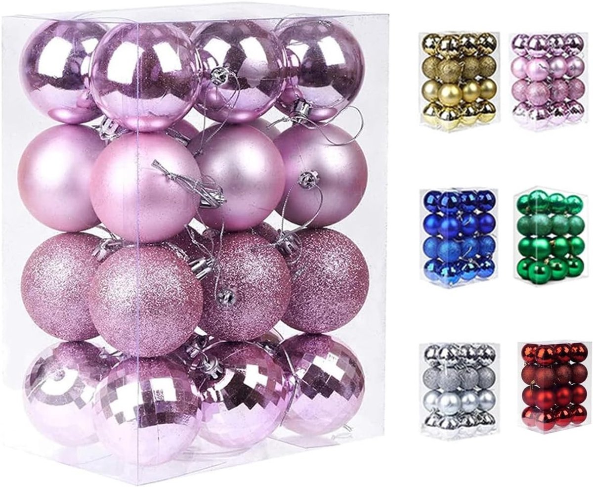 Kerstballen Set van 24 Stuks, Versieringen voor de Kerstboom, Glanzende en Matte Ornamenten voor Feestelijke Decoratie