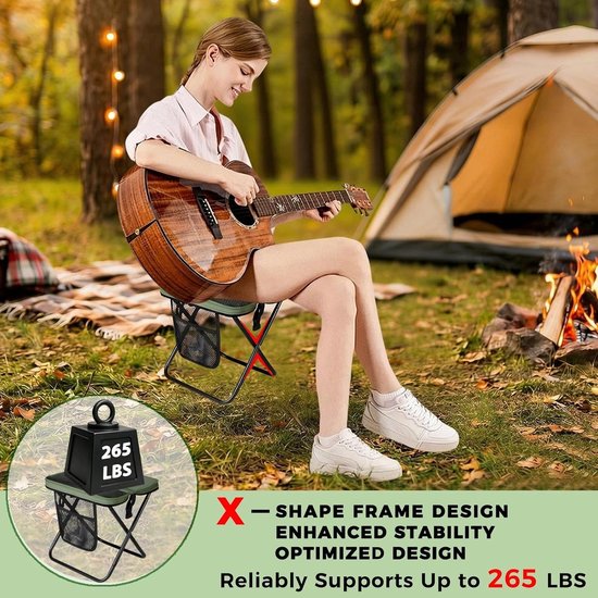 Draagbare Opvouwbare Kruk - 12 Inch Hoog - Inklapbaar Met Opbergzak - Handenvrij Dragen - Draagvermogen 300 Lbs - Ultralicht - Voor Wandelen, Vissen, Kamperen En Festivals - Groen — afbeelding 4
