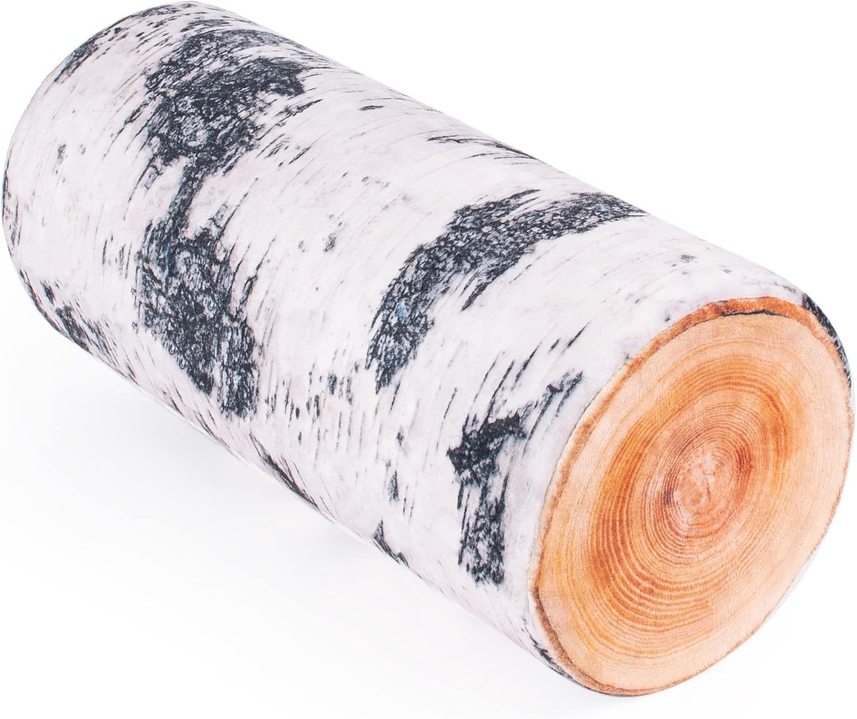 Cervicale Kussen in de Vorm van een Dennenboomstam, Cilindervormig Kussen van 40 cm, Pluche Kussen, Nekkussen (Birke Log)