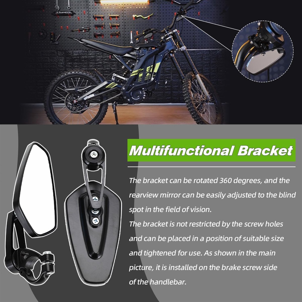 1 paar achteruitkijkspiegels voor motorfiets, zijspiegel, stuureindspiegel voor motorfiets, voor Ron X/S op Ron Light Bee