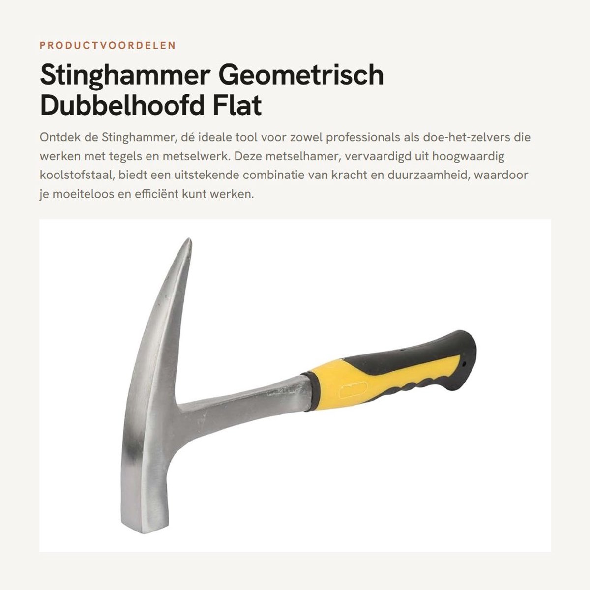 Dailygoods- Stangenhamer Dubbele Kop Vlak - Bakstenen - Tegels - Metselwerk - Geometrisch - Hoogwaardige Kwaliteit - Baksteenhamer