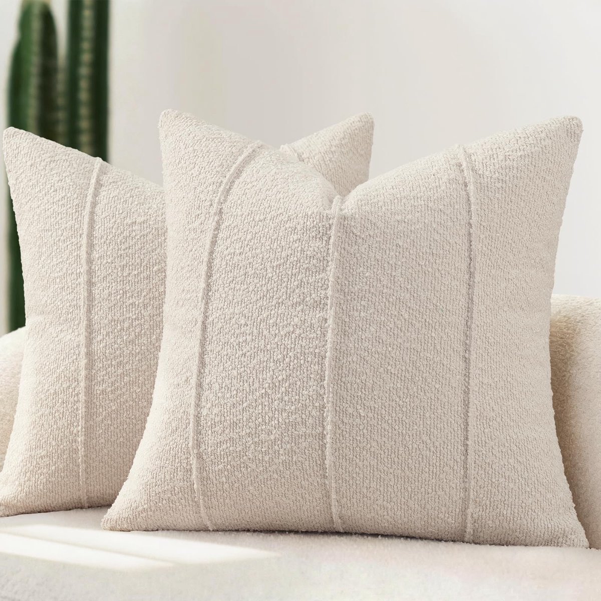 Dailygoods- Kussensloop Set van 2 - Kussenhoes 50x50 - Zachte Bouclé - Moderne Sierkussens - Voor Bank/Sofa/Bed - Nauwsluitende Pasvorm