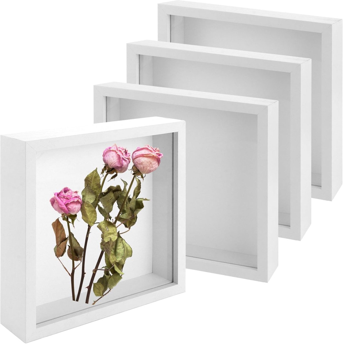 Dailygoods- Fotolijst 3D - 4 Stuks - Diepe Objectlijst - 20 x 20 cm - Glazen Frame - Transparant - MDF en Glas